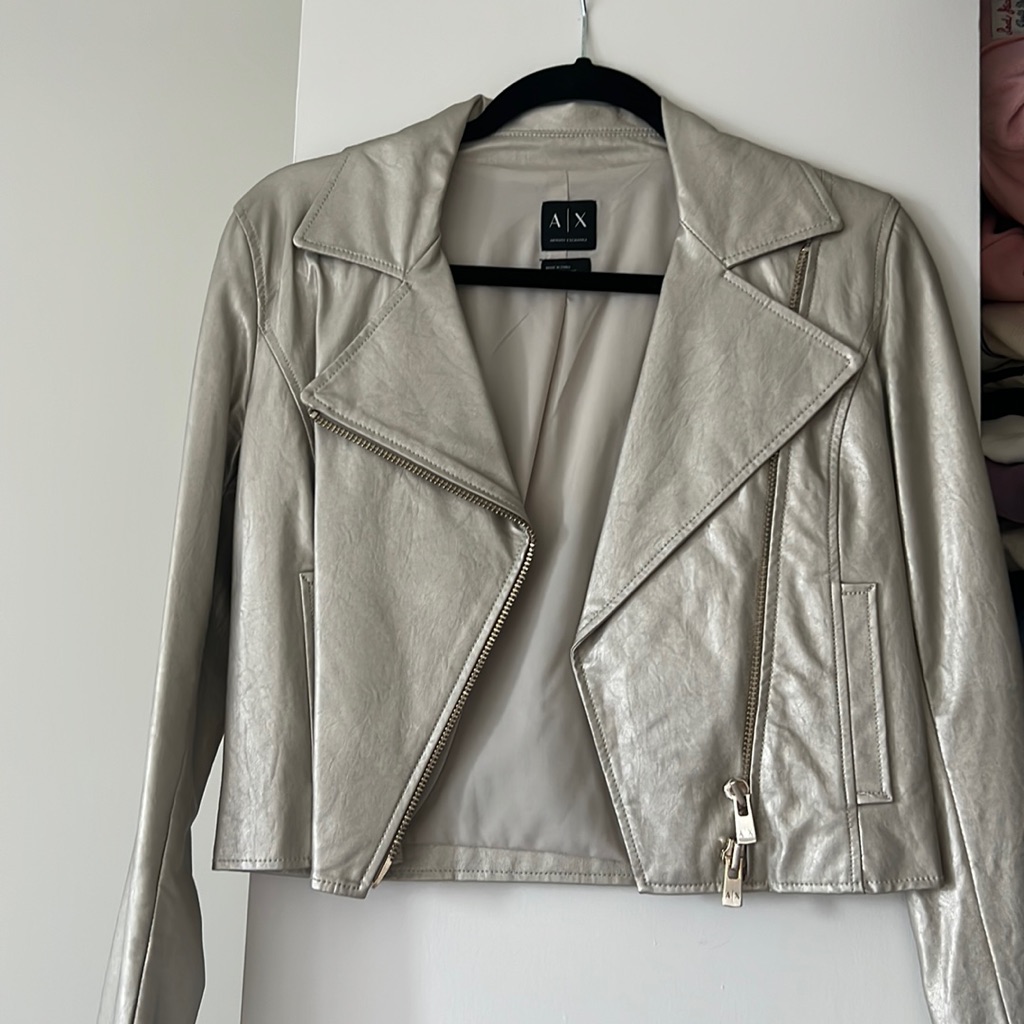Silver Armani Exchange Faux Leather Jacket
